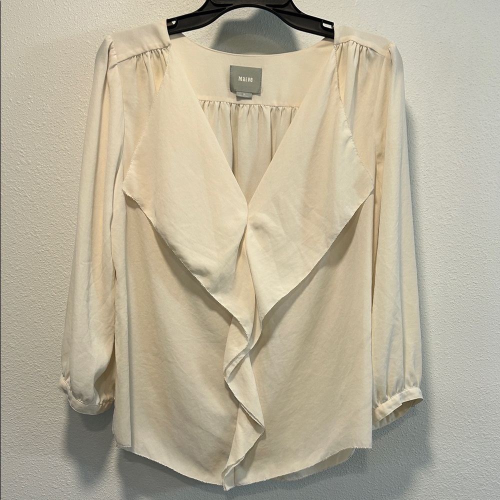 Anthropologie Maeve Cream Ruffle Front Blouse